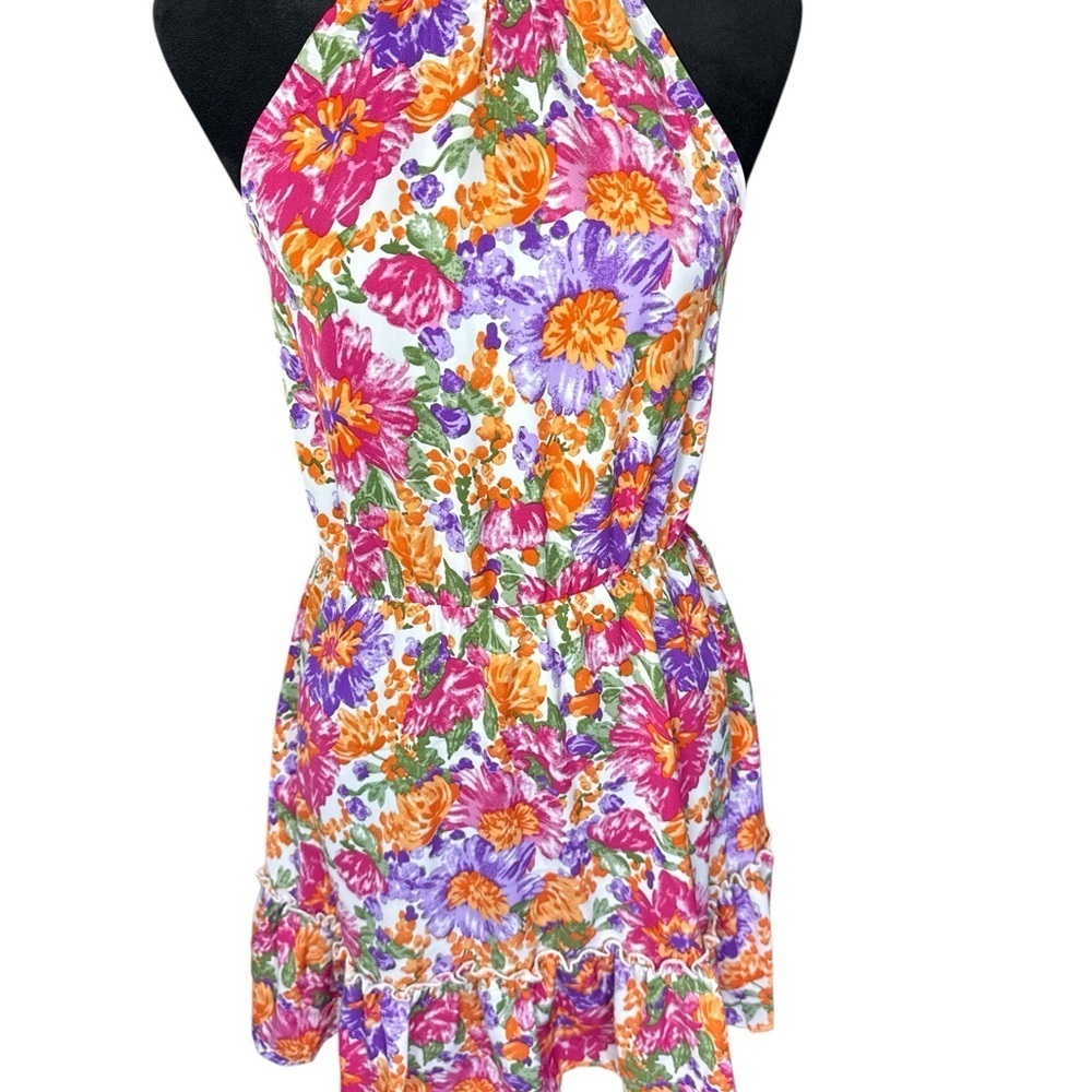 Shein Multicolor Floral Halter Mini Dress Size M - Picture 2 of 9
